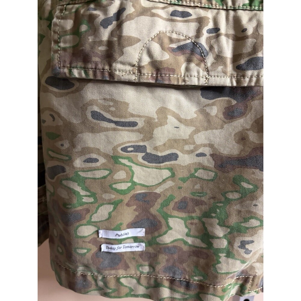 Men Publish Camo Denim Hood Jacket Zip Button Logo Midi L Urban Hip Outdoor Coat - Picture 5 of 16